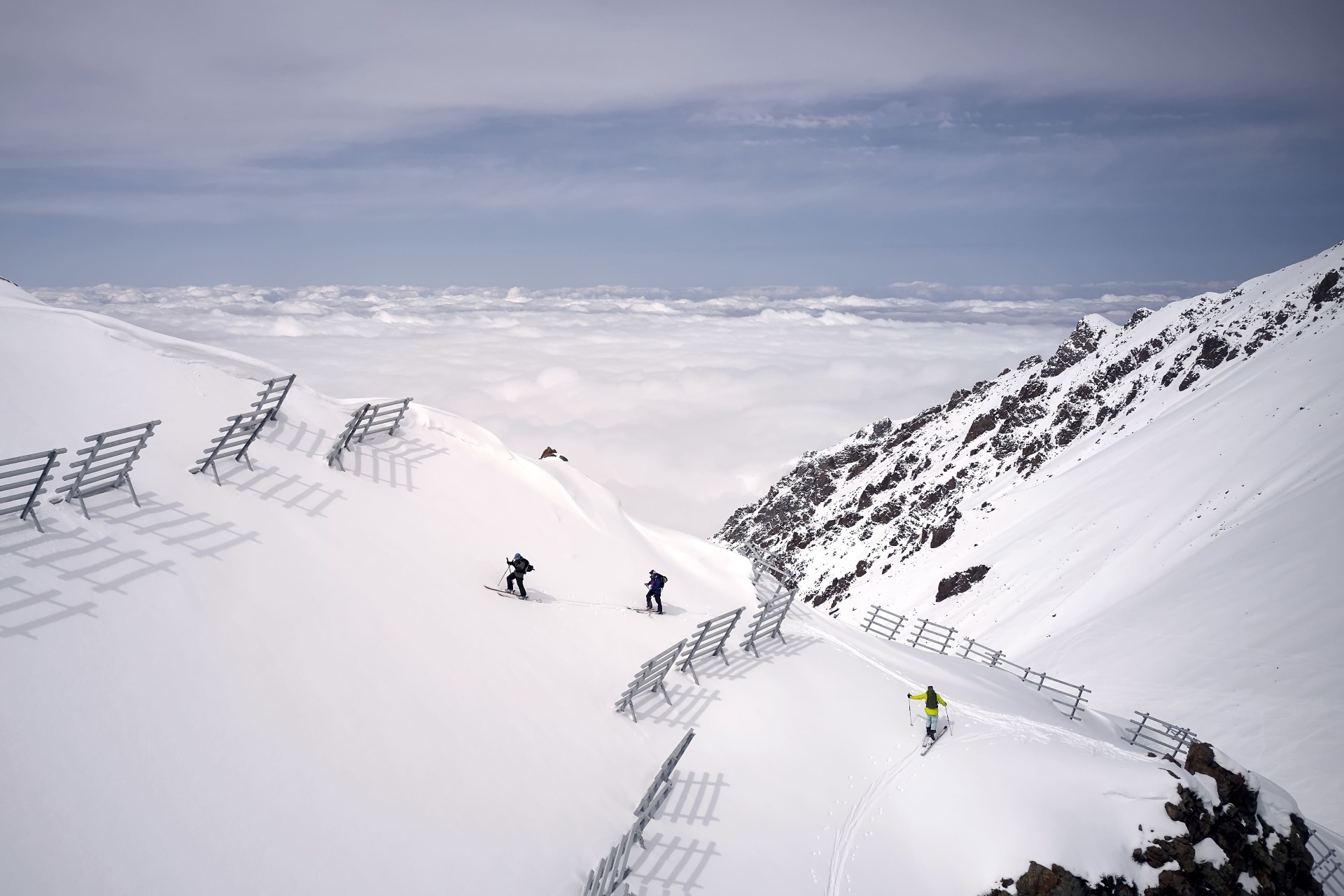 ski touring on Shkolnik peak from Talgar pass