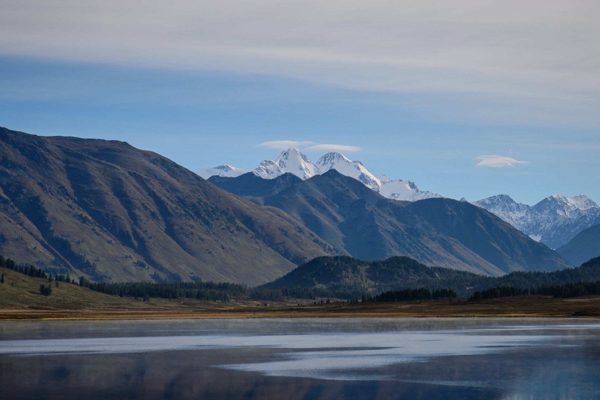 Mountain lake under Belukha in the Altai Kazakhstan