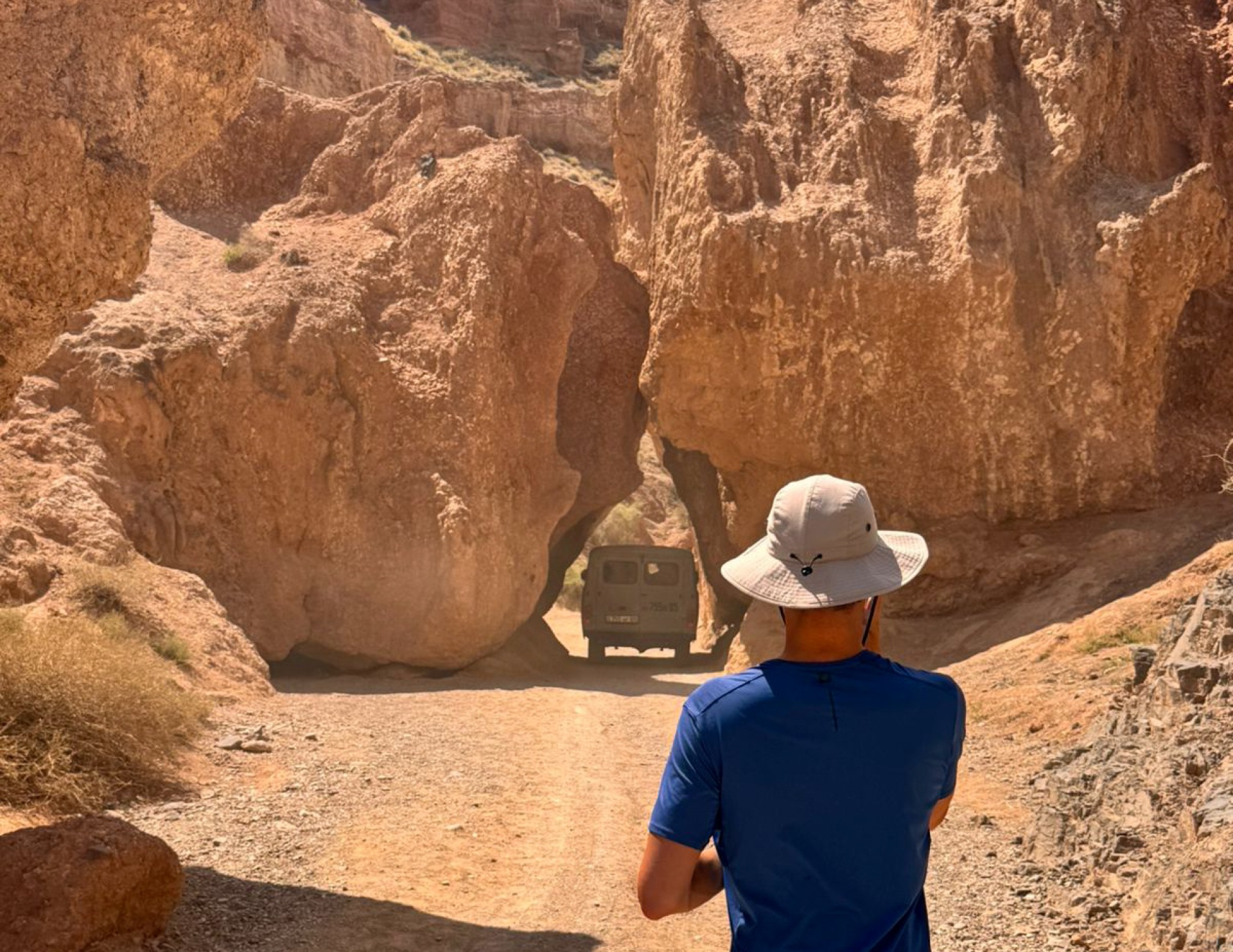 Hiking on the bottom of Charyn canyon in Almaty, Kazakhstan