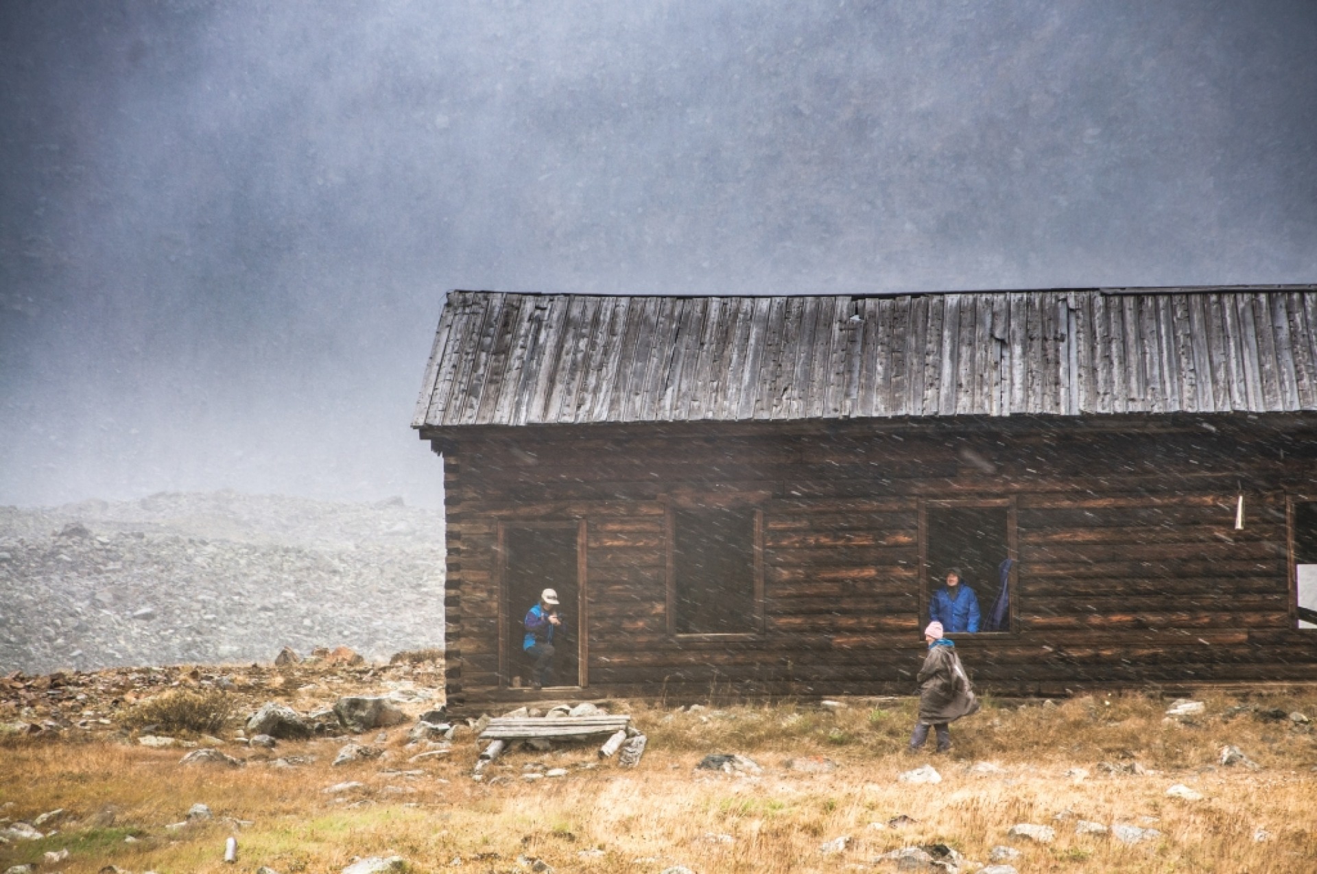 Abandoned mountain hut in the Altay while trekking in Kazakhstan