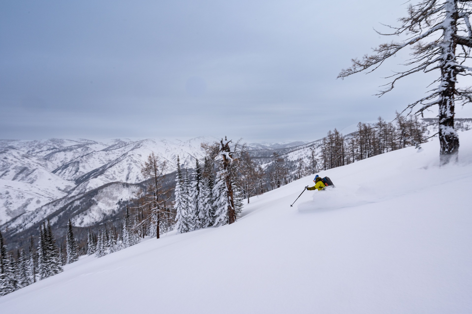 powder skiing in Ridder Altay mountains Ivanovski gorge