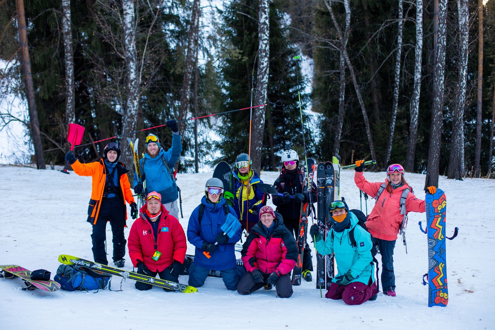 group on an avalanche safety training course in Almaty