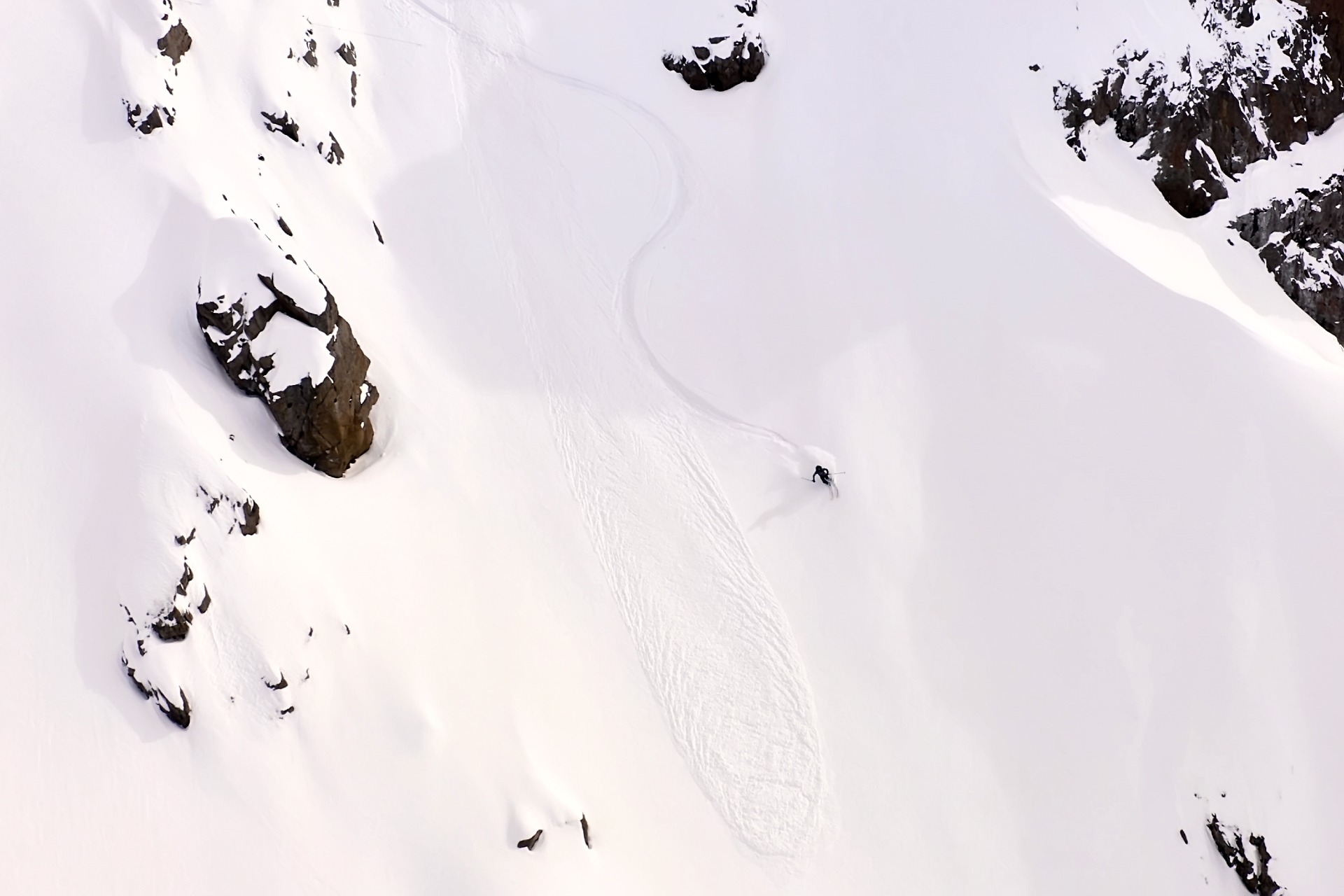 skier on a freeride in Shymbulak Kazakhstan