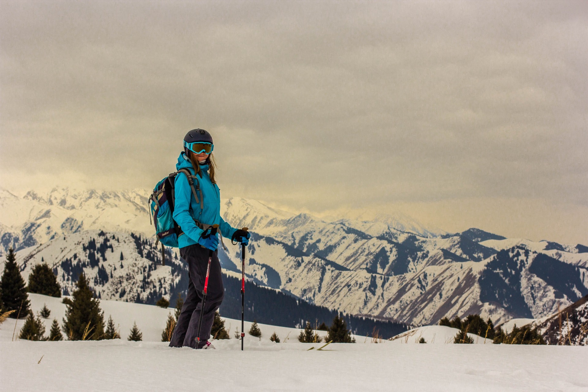 A skier after ski touring to 3 brothers peak