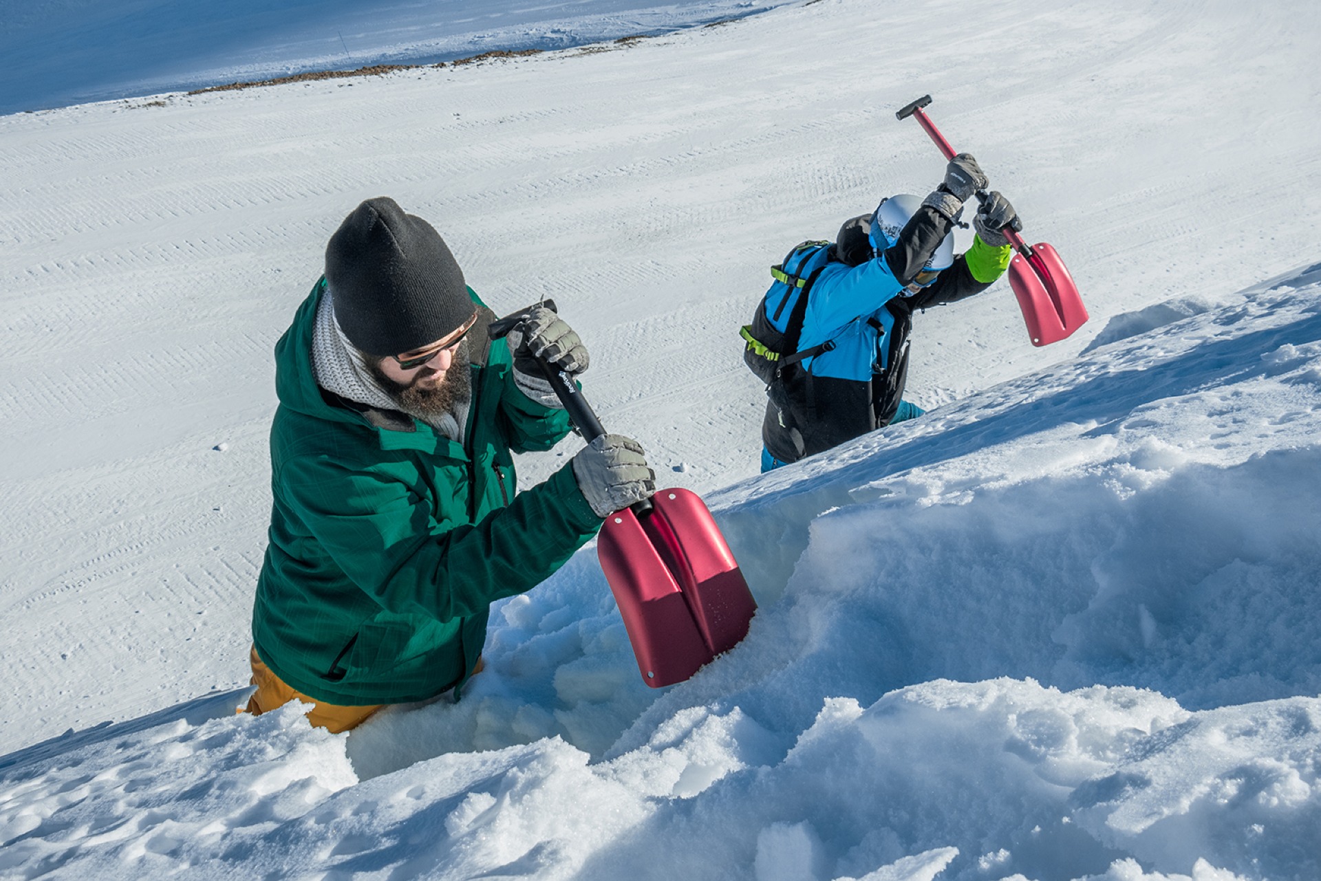 making a snowpit and snow test on a avalanche training