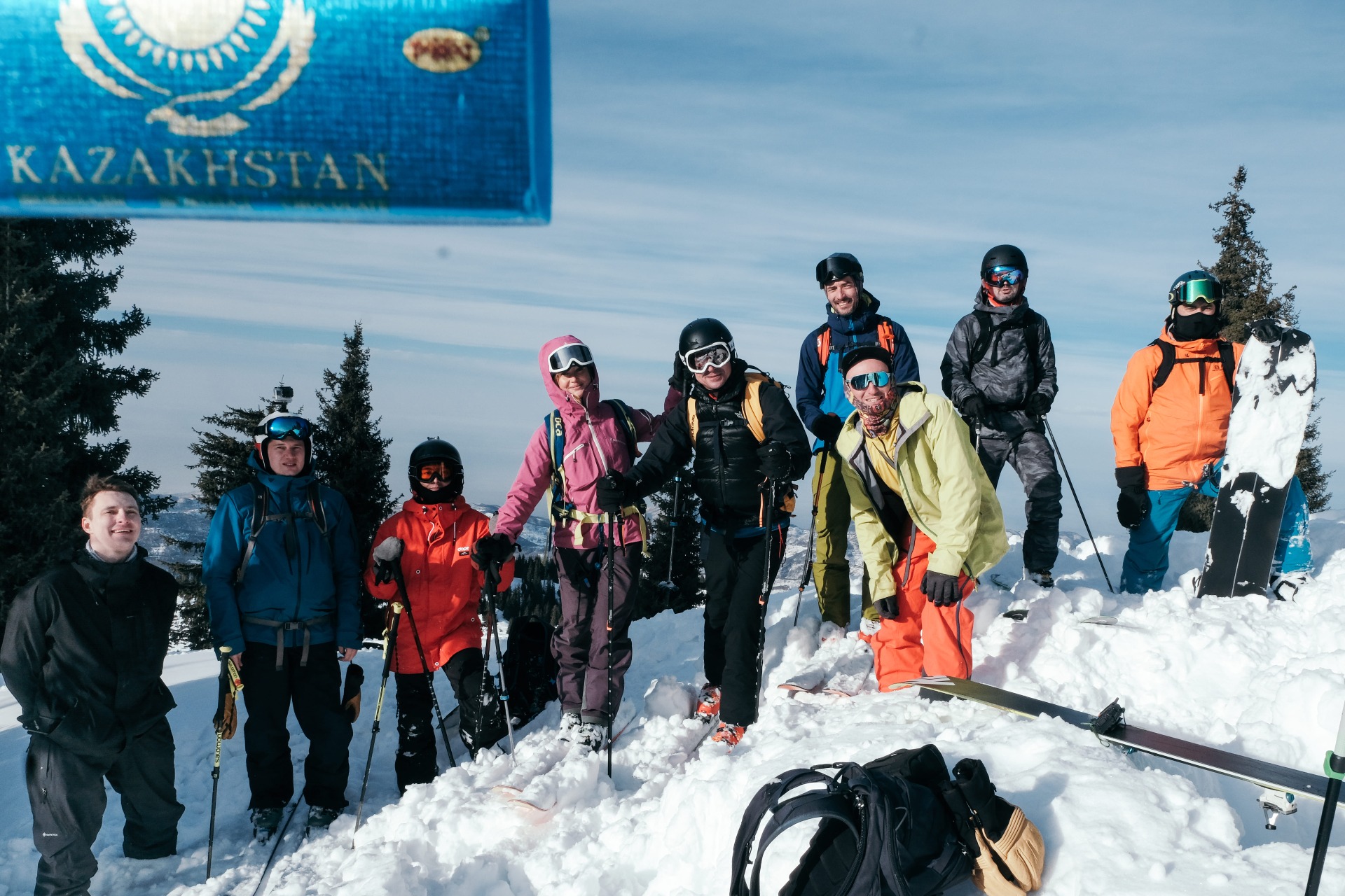 group on the top of the mountain in Almaty Kimasar gorge