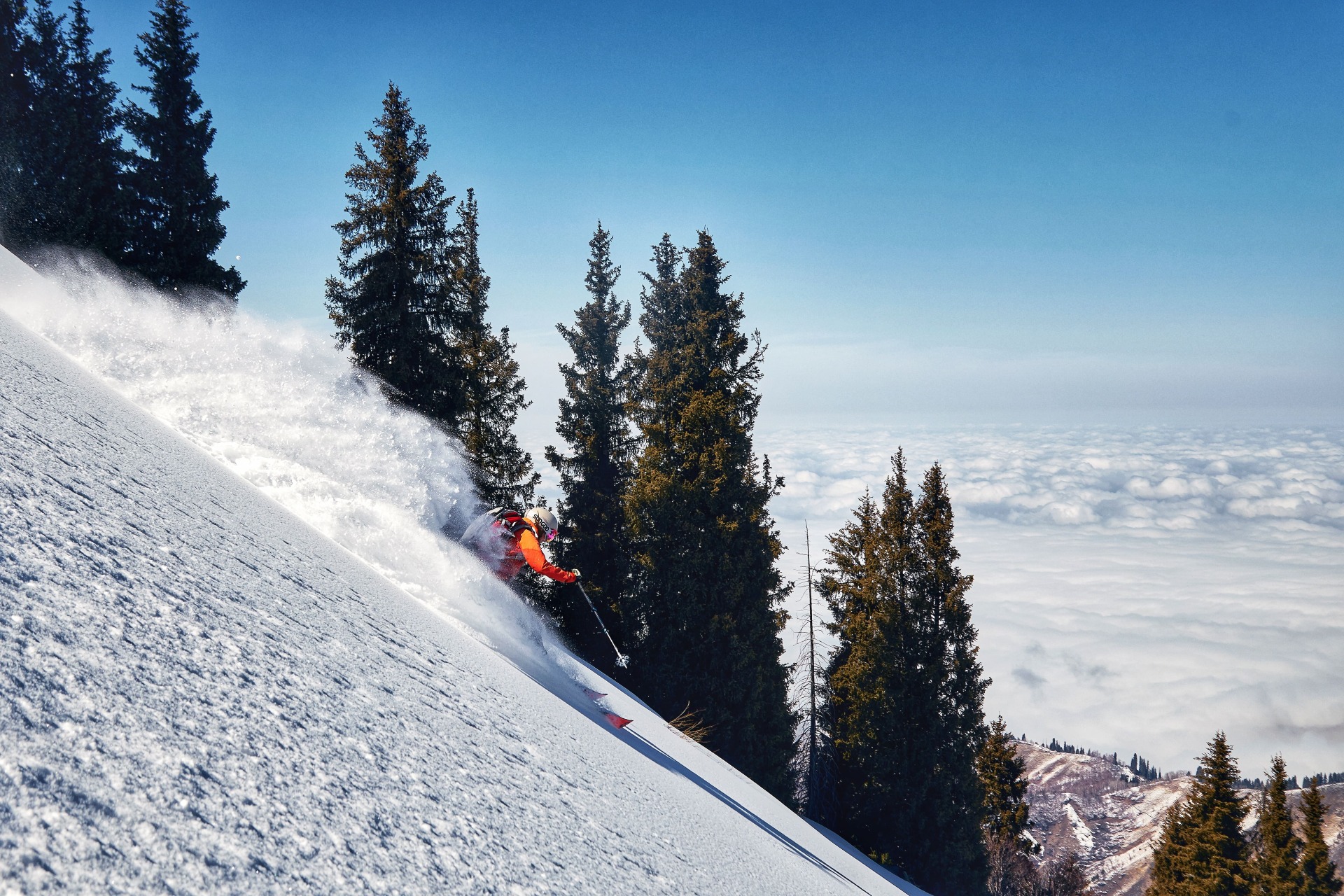 powder skiing in Almaty Kimasar gorge