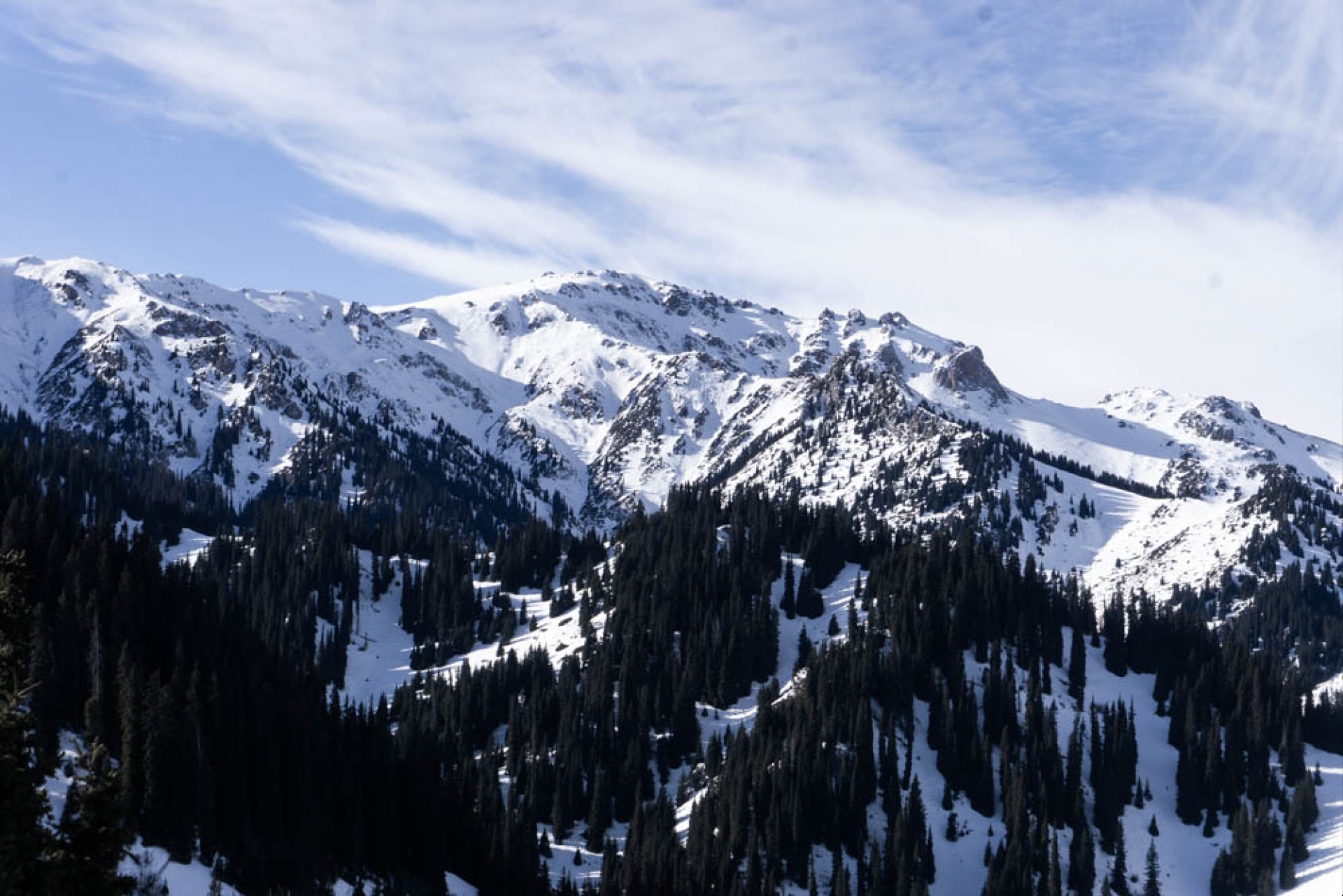 Ketmen valley with peaks and forest