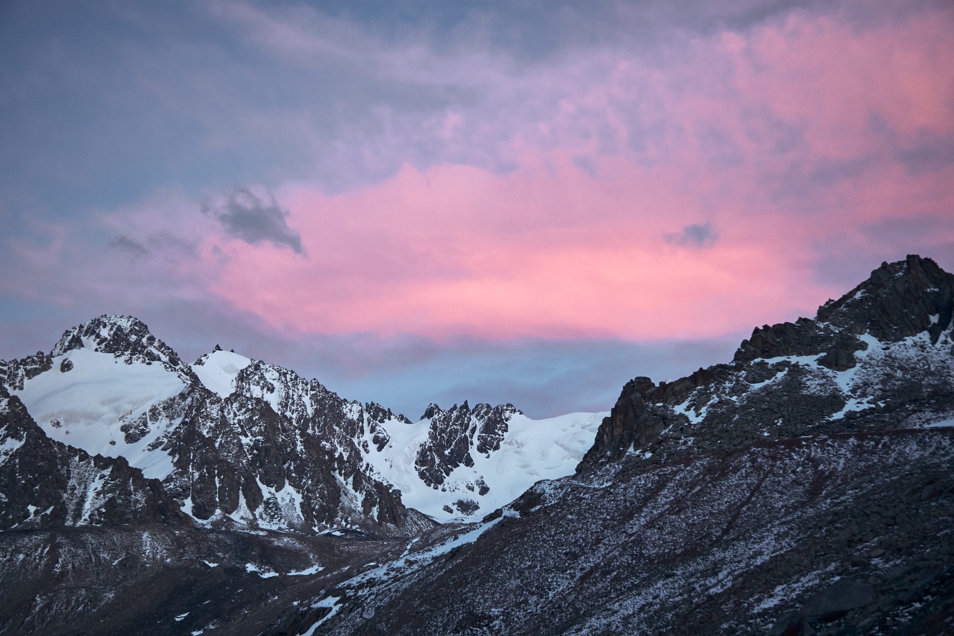 sunset in the Tuyuksu valley Partizan peak