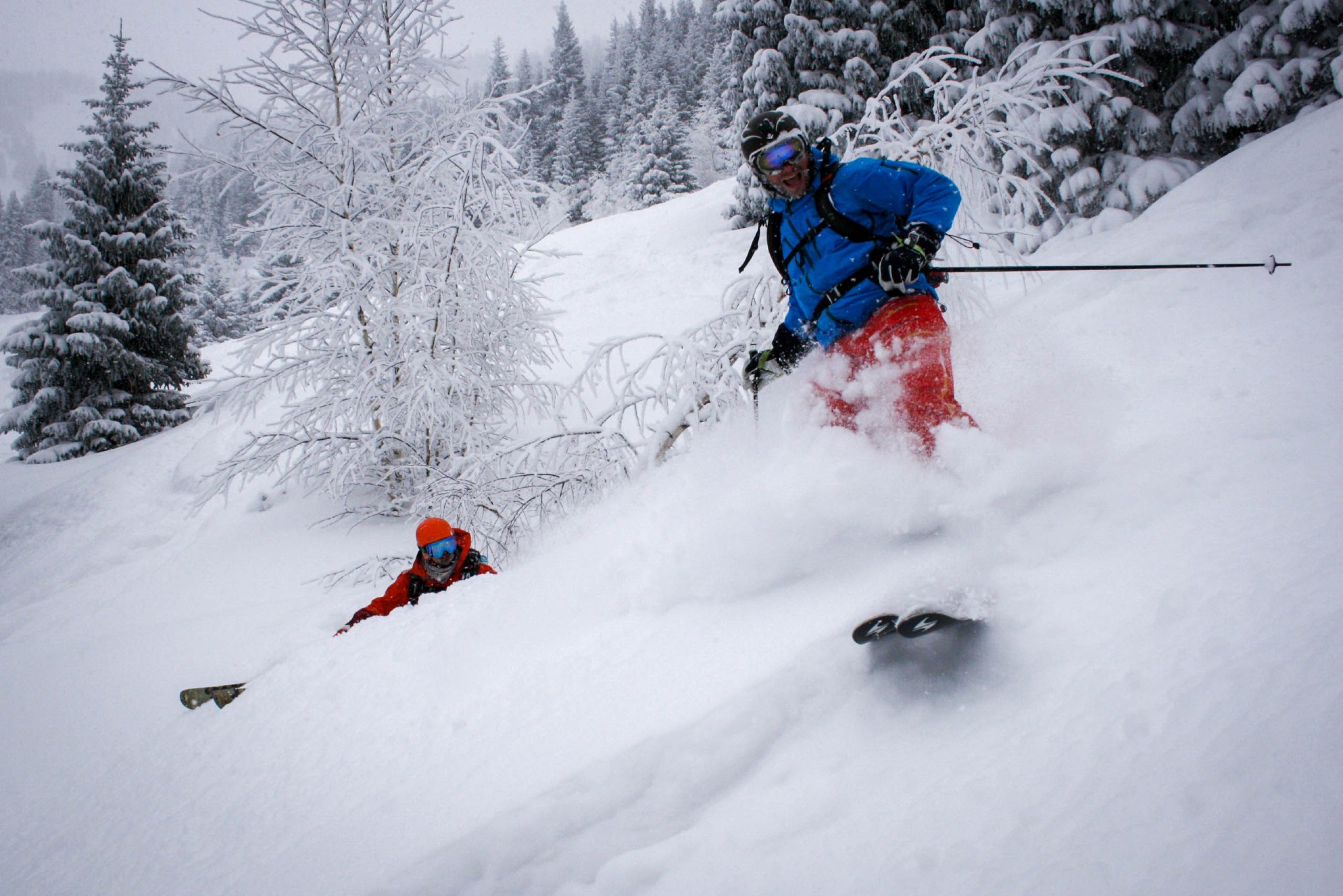 skiing on powder day at Ak-bulak ski resort