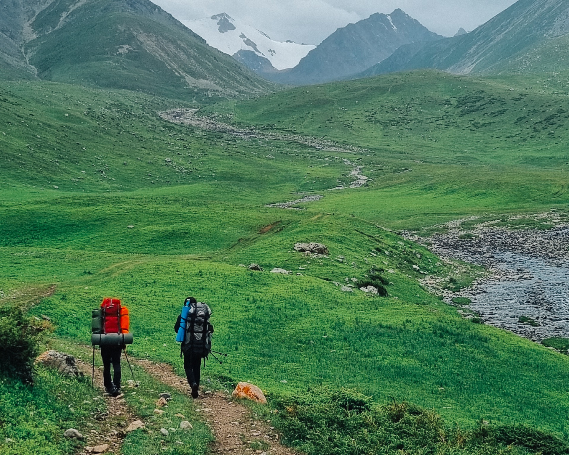 hiking and trekking by the river in Turgen Kazakhstan