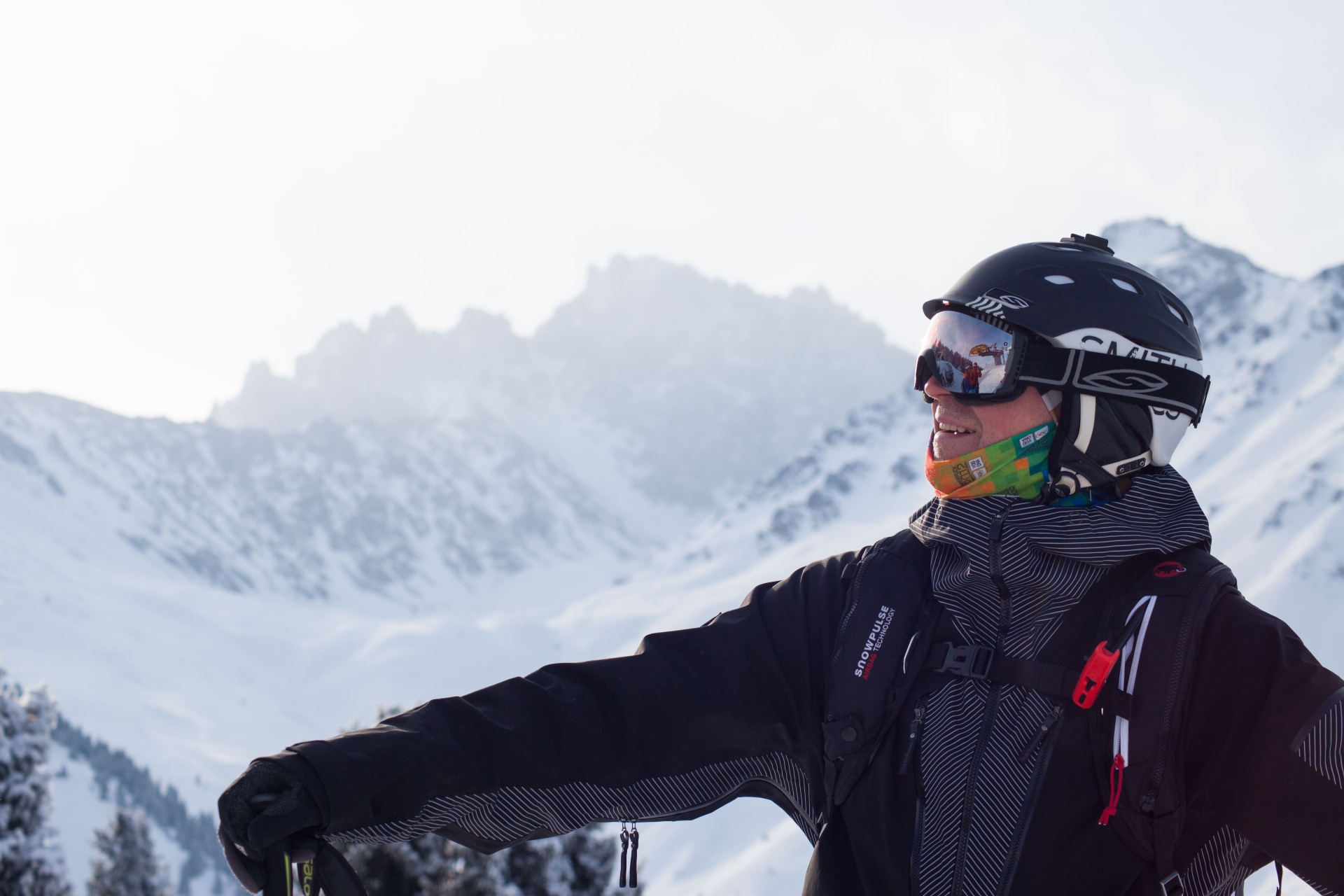 skier on a freeride lesson at Ak-bulak ski resort in Almaty