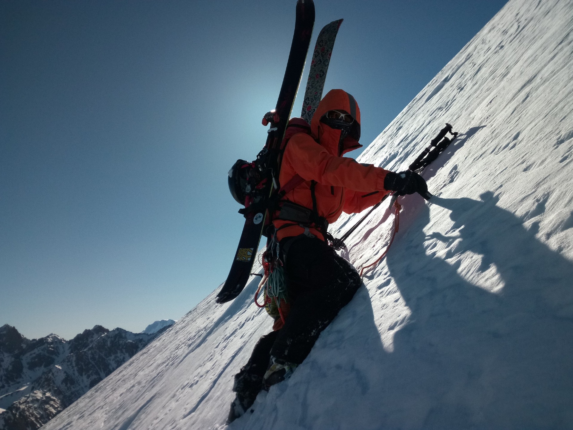 climbing a mountain peak in the Tuyuk-su valley